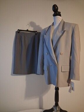Vintage Christian Dior Wool Gray Skirt Suit Size  14